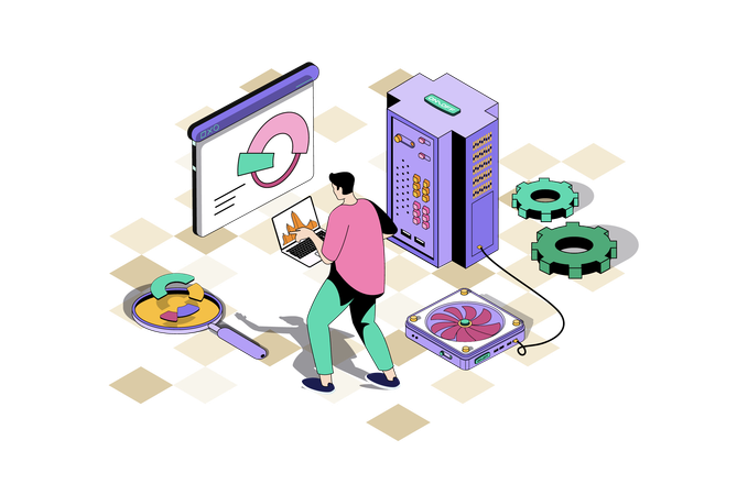 データ分析とキーワード選択を行う男性  イラスト
