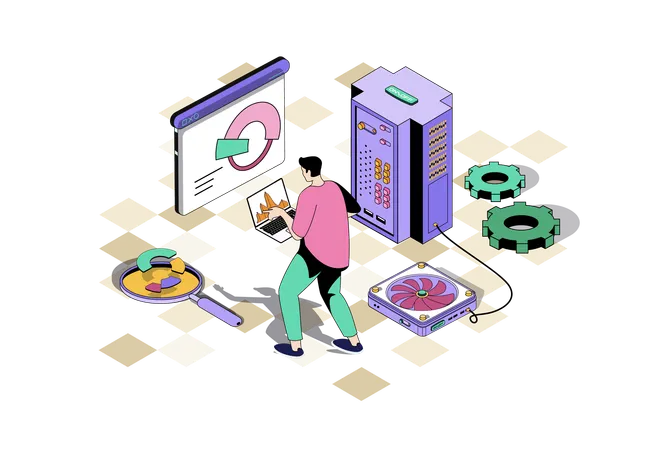 データ分析とキーワード選択を行う男性  イラスト
