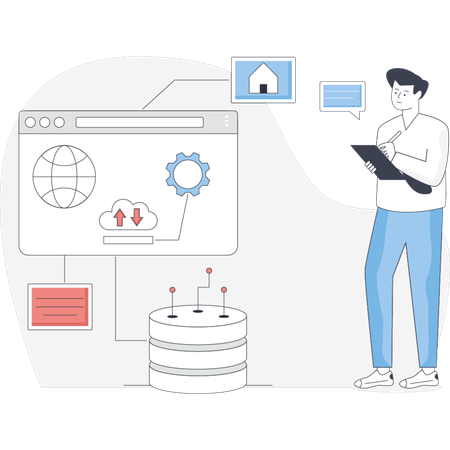 Man  making data base design  Illustration