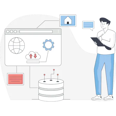 Man  making data base design  Illustration
