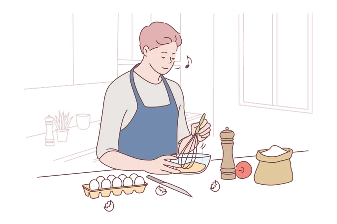 Man making egg dish  Illustration