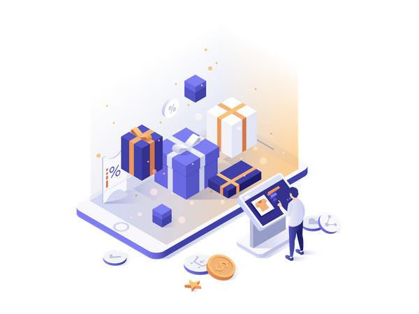 Man making gift order at online store  Illustration