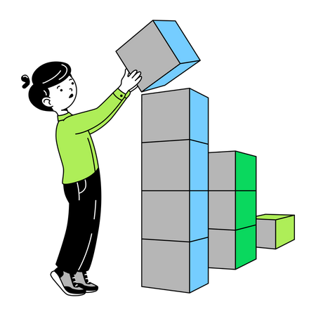 Man making graph of cubes  Illustration