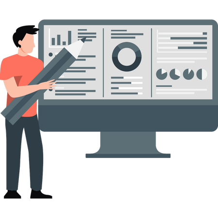 Man making graph on monitor  Illustration