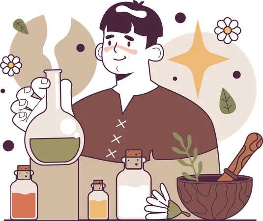 Man making homeopathy medicine  イラスト