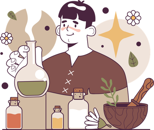 Man making homeopathy medicine  Illustration