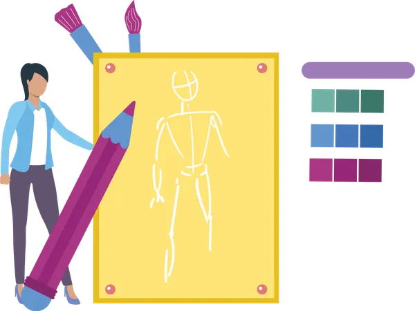 Man making human drawing  Illustration