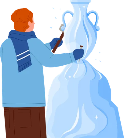 Man making Ice Sculpture  Illustration