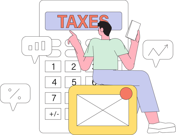 Man  making income tax return and calculating business invoices  Illustration