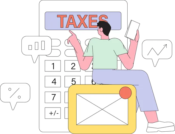 Man  making income tax return and calculating business invoices  Illustration