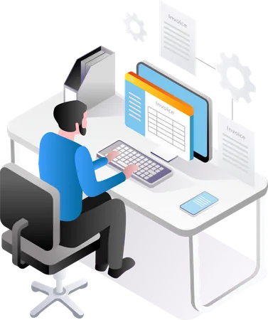 Man making invoice with computer  Illustration