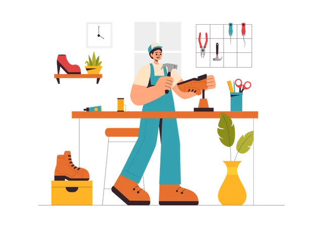 Man making leather shoes  Illustration