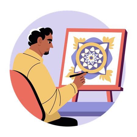 Man making mandala art  Illustration