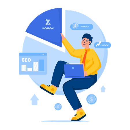 Man making market evaluation report  Illustration