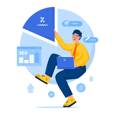 Man making market evaluation report  Illustration