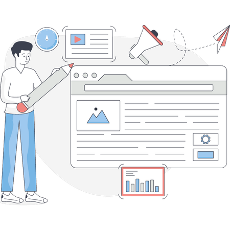 Man making marketing document  Illustration