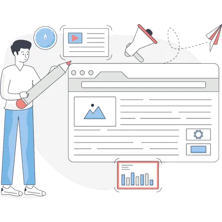 Man making marketing document  Illustration