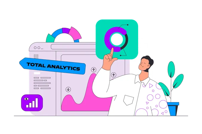 Data Analysis Concept In Modern Flat Design For Web Man Analyzing Graphs Making Marketing Research Working With Database And Charts Vector Illustration For Social Media Banner Marketing Material Illustration