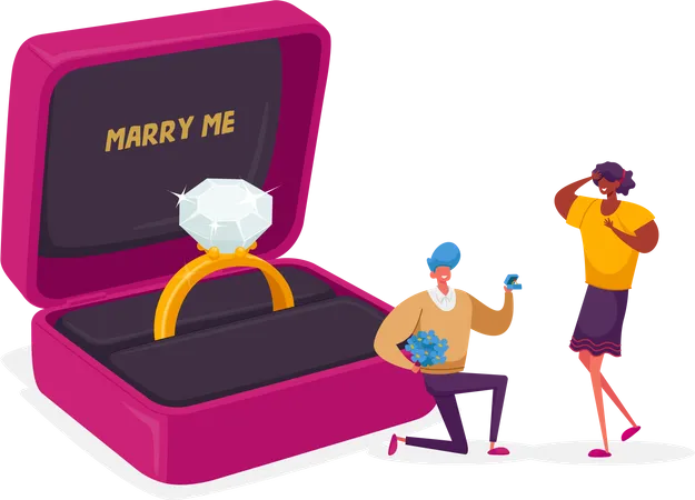 Man making marriage proposal to woman  Illustration