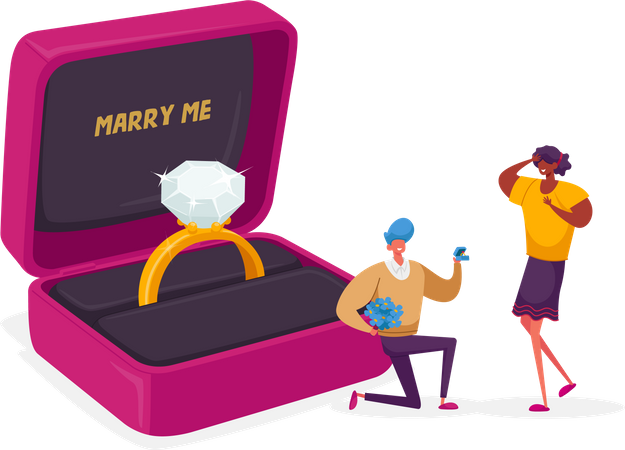 Man making marriage proposal to woman  Illustration