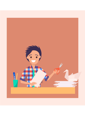 Man Making Origami Swan  Illustration