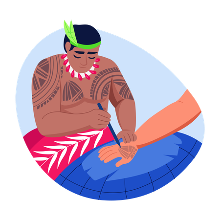 Man making polynesian tattoo  Illustration