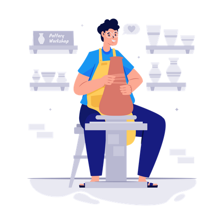 Man Making Pottery Craft  Illustration