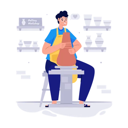 Man Making Pottery Craft  Illustration