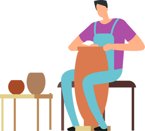 Man Making Pottery Craft  일러스트레이션