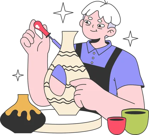 Man making pottery jar  イラスト