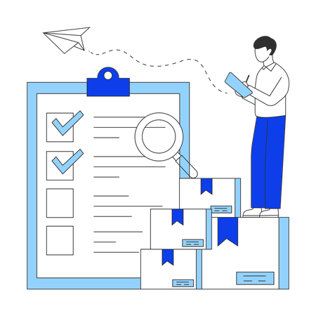 Man making Product Evaluation list  Illustration