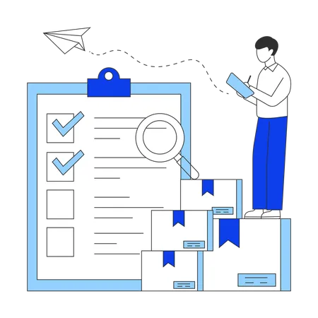 Man making Product Evaluation list  Illustration