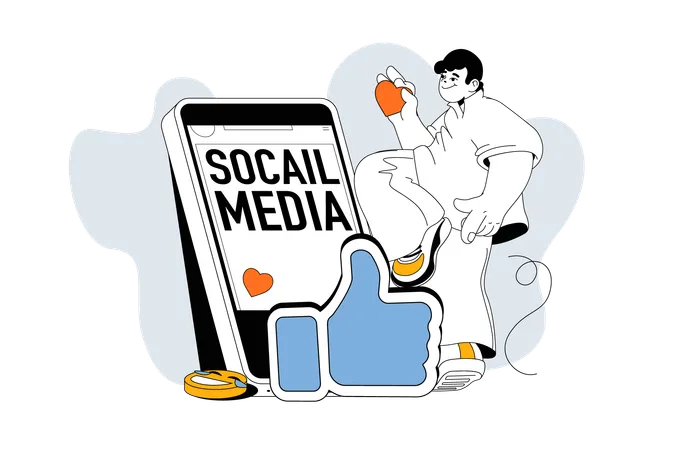 Man making profit using social media  Illustration