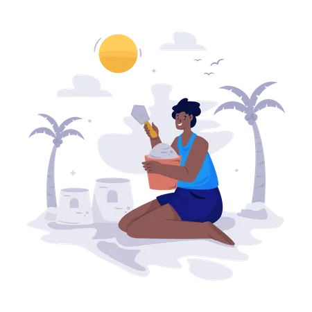 Man making sand castle  Illustration