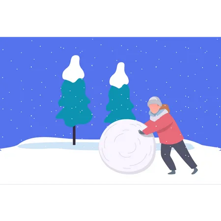 The Boy Is Making Snowballs Illustration