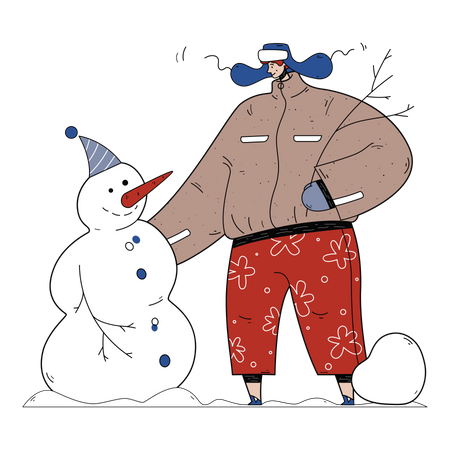 Man making snowman  Illustration