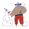 illustrations for man making snowman