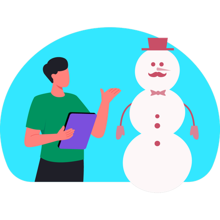 Man making snowman during winter  Illustration