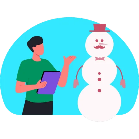 Man making snowman during winter  Illustration