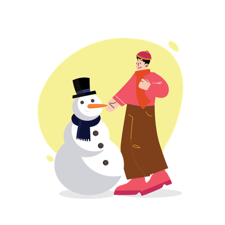 Man making Snowman  Illustration