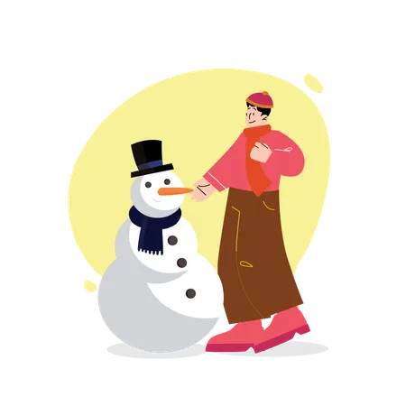 Man making Snowman  Illustration