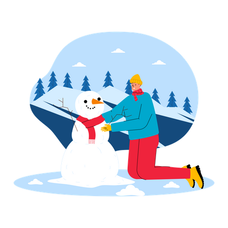 Man making snowman  Illustration