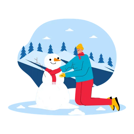 Man making snowman  Illustration