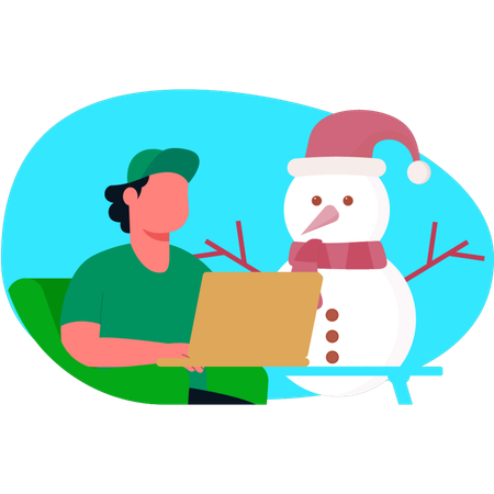 Man making snowman in laptop  Illustration