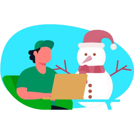 Man making snowman in laptop  Illustration