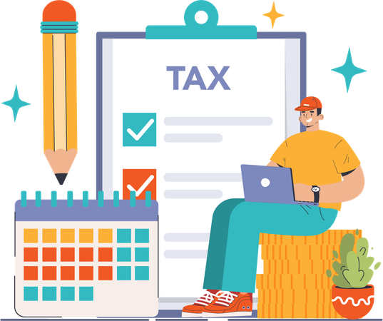 Man making tax schedule  Illustration