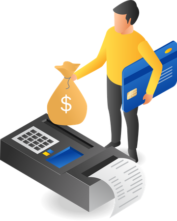 Man making transaction with money payment machine  Illustration