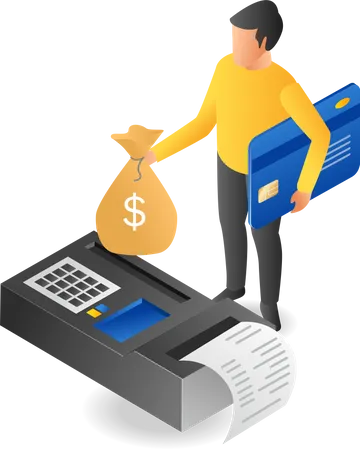 Man making transaction with money payment machine  Illustration