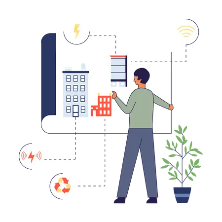 Man making Urban Planning  Illustration