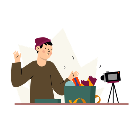 Man making video of Unboxing Product  Illustration